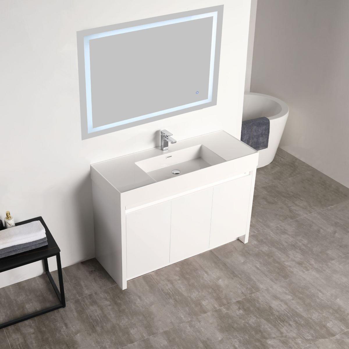 Blossom Capri 48″ Single sink Vanity with Dual LED Illumination - Glossy White & Classic Oak