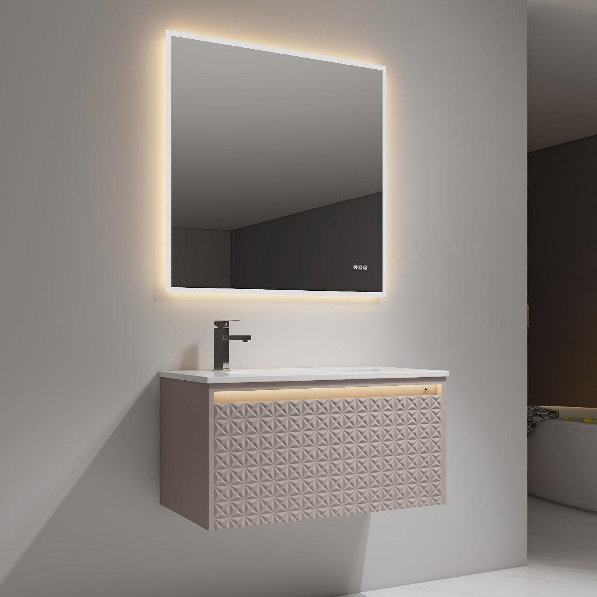 Blossom Thun 36″ Vanity with Droplet-Shaped Basin - LED Illuminated & 3D Diamond Pattern Design