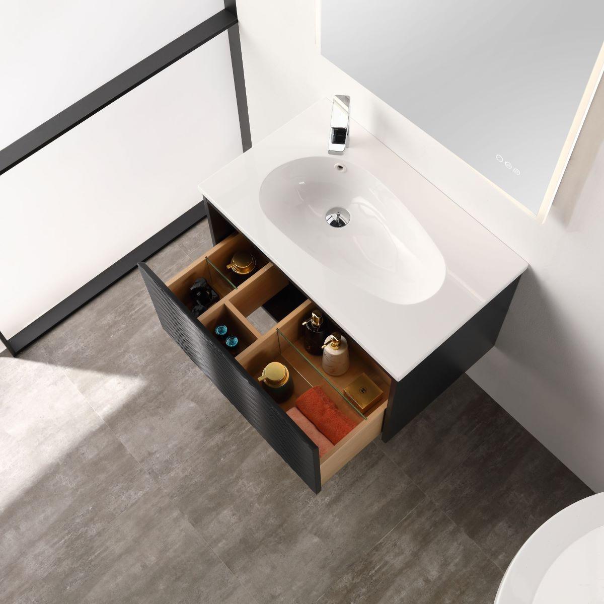 Blossom Voyage 30″ Vanity with Droplet-Shaped Basin - LED Illuminated & Unique Wave-Front Design