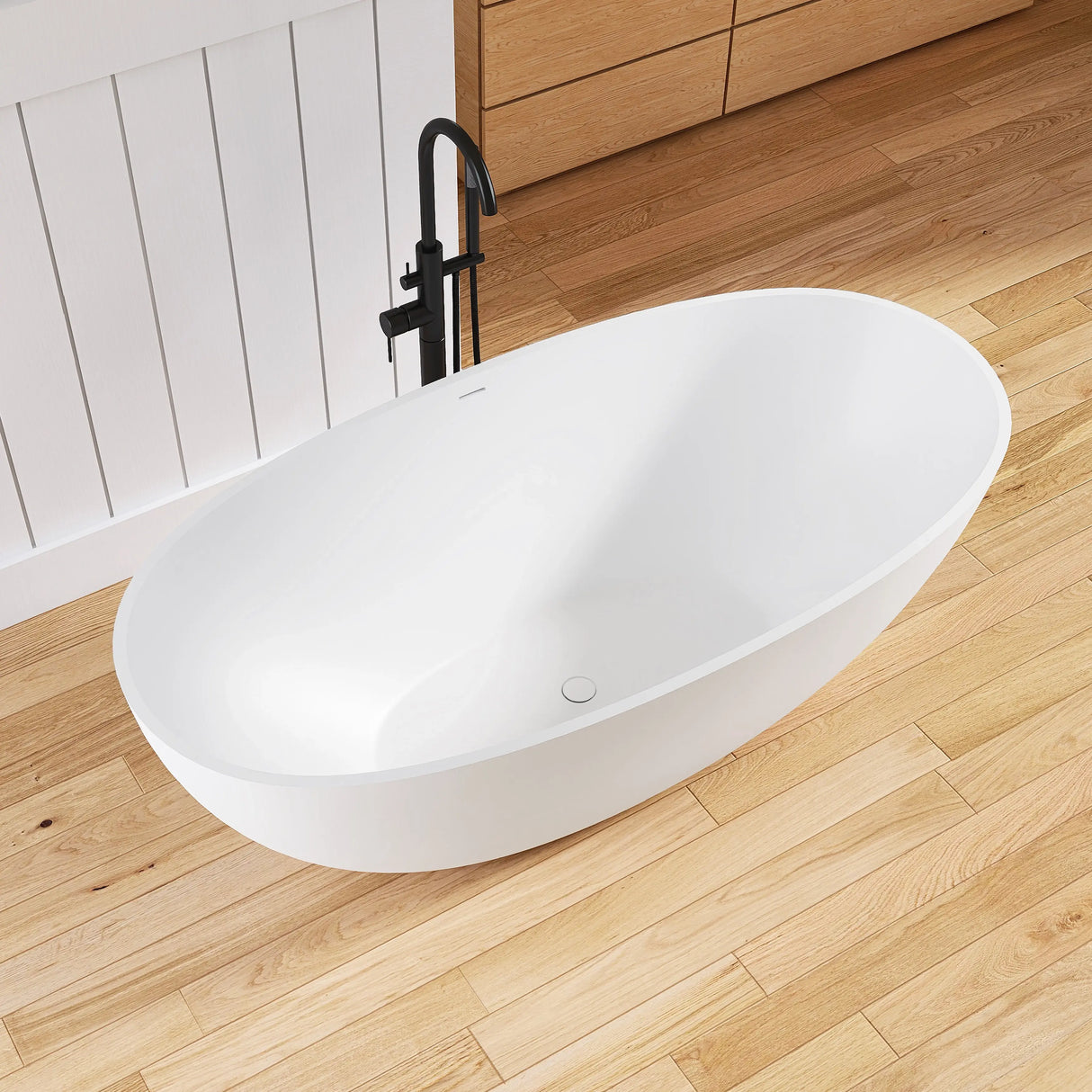 New England Home Goods Fuji 61" Freestanding Tub in White - Stone Resin Solid Surface