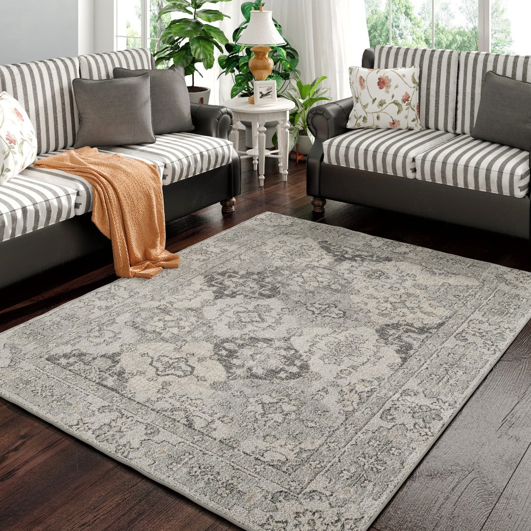 Eviva Mosaic 3' x 5' Damask Gray Rug