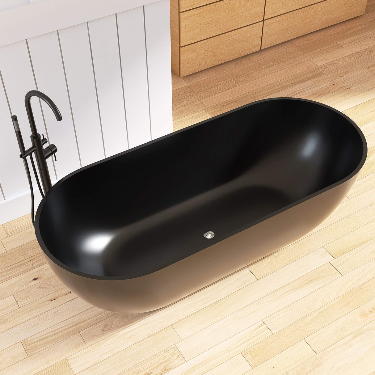 New England Home Goods Daytona 69" Freestanding Tub in Black - Stone Resin Solid Surface