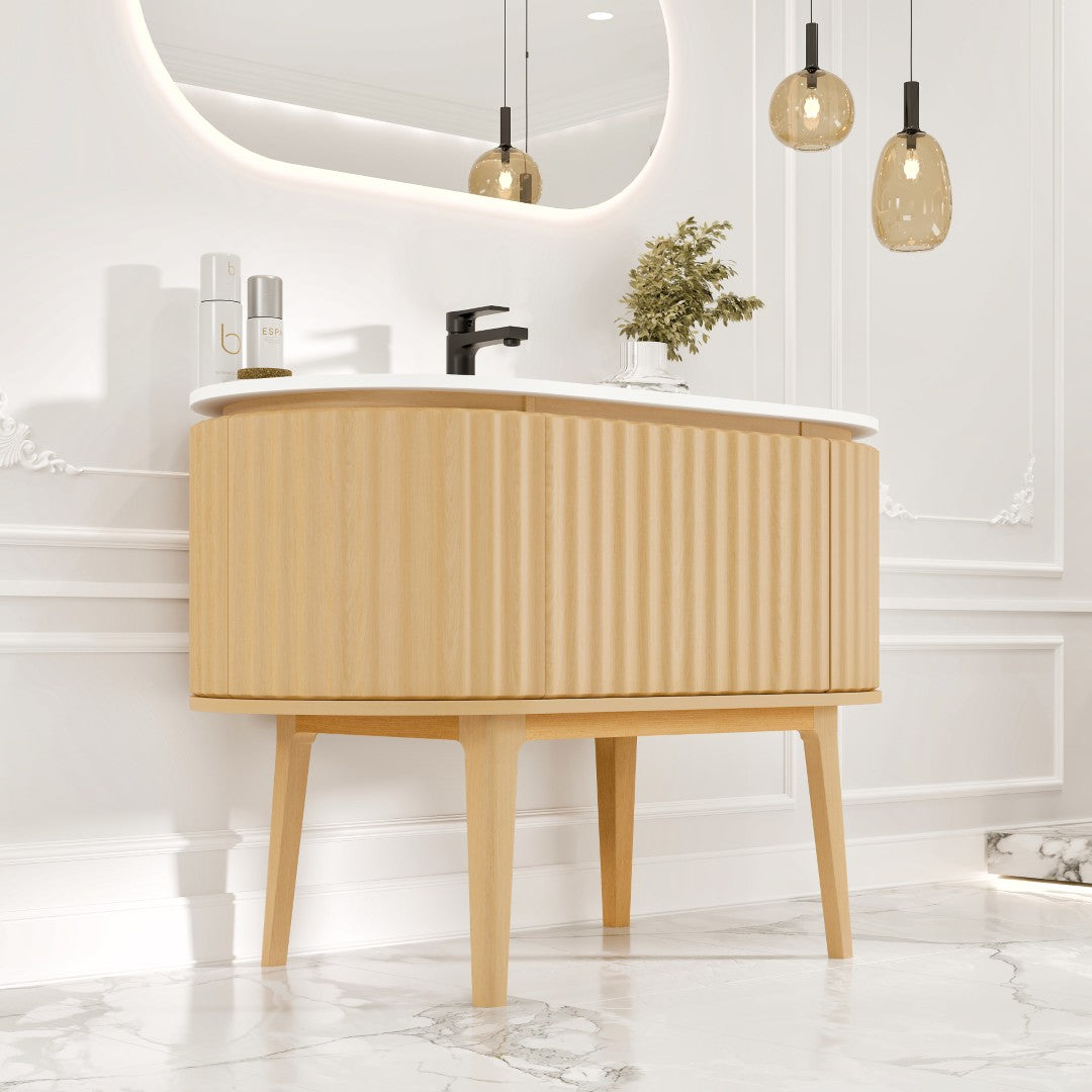 Haven 39 in. Natural Oak Single Sink Bath Vanity with Solid Surface Top and Integrated Sink