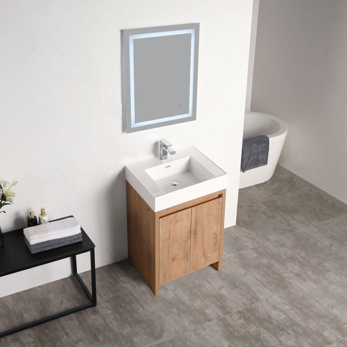 Blossom Capri 24″ Vanity with Dual LED Illumination - Glossy White & Classic Oak