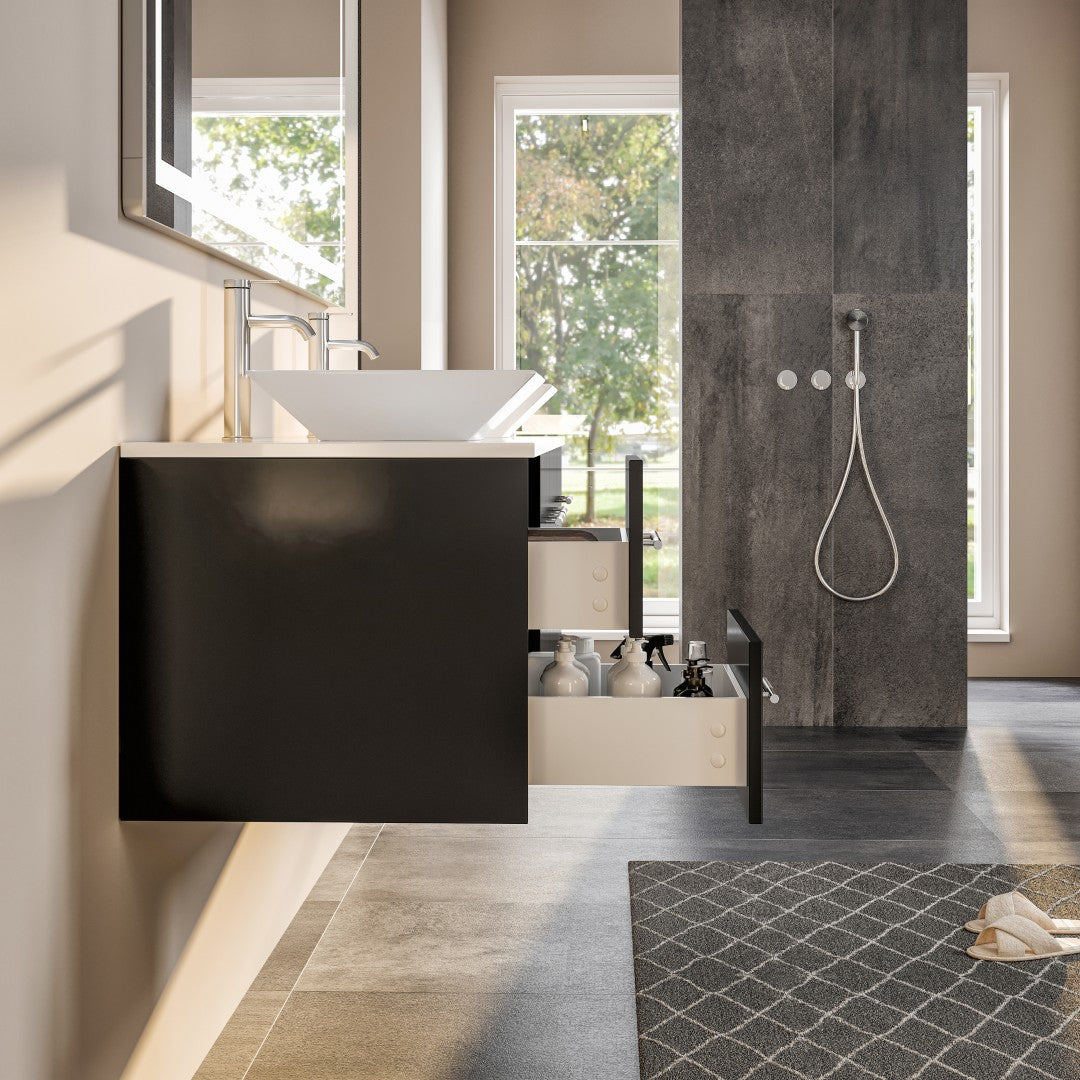 Wave 60 in. Espresso Wall Mount Double Sink Bath Vanity with White Quartz Top and Vessel Porcelain Sinks