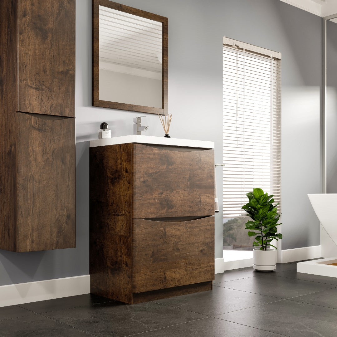 Smile 24 in. Rosewood Single Sink Bath Vanity with Acrylic Top and Integrated Sink