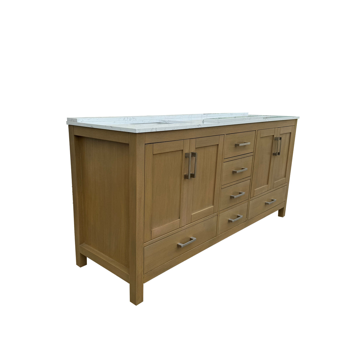 New England Home Goods Sugarloaf 72" Double Sink Vanity in White - Engineered Wood; Stone Top
