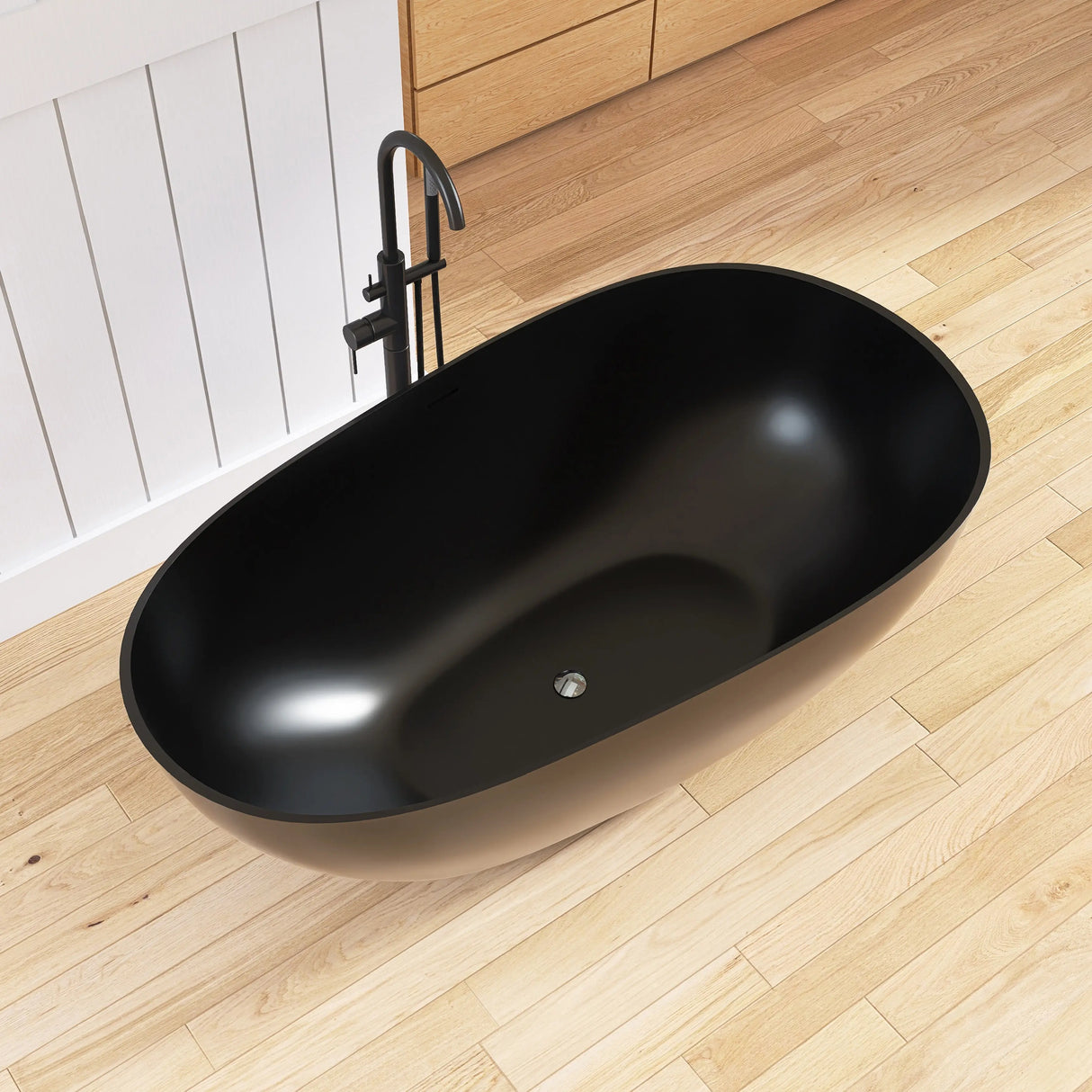 New England Home Goods Kilimanjaro 59" Freestanding Tub in Black - Stone Resin Solid Surface