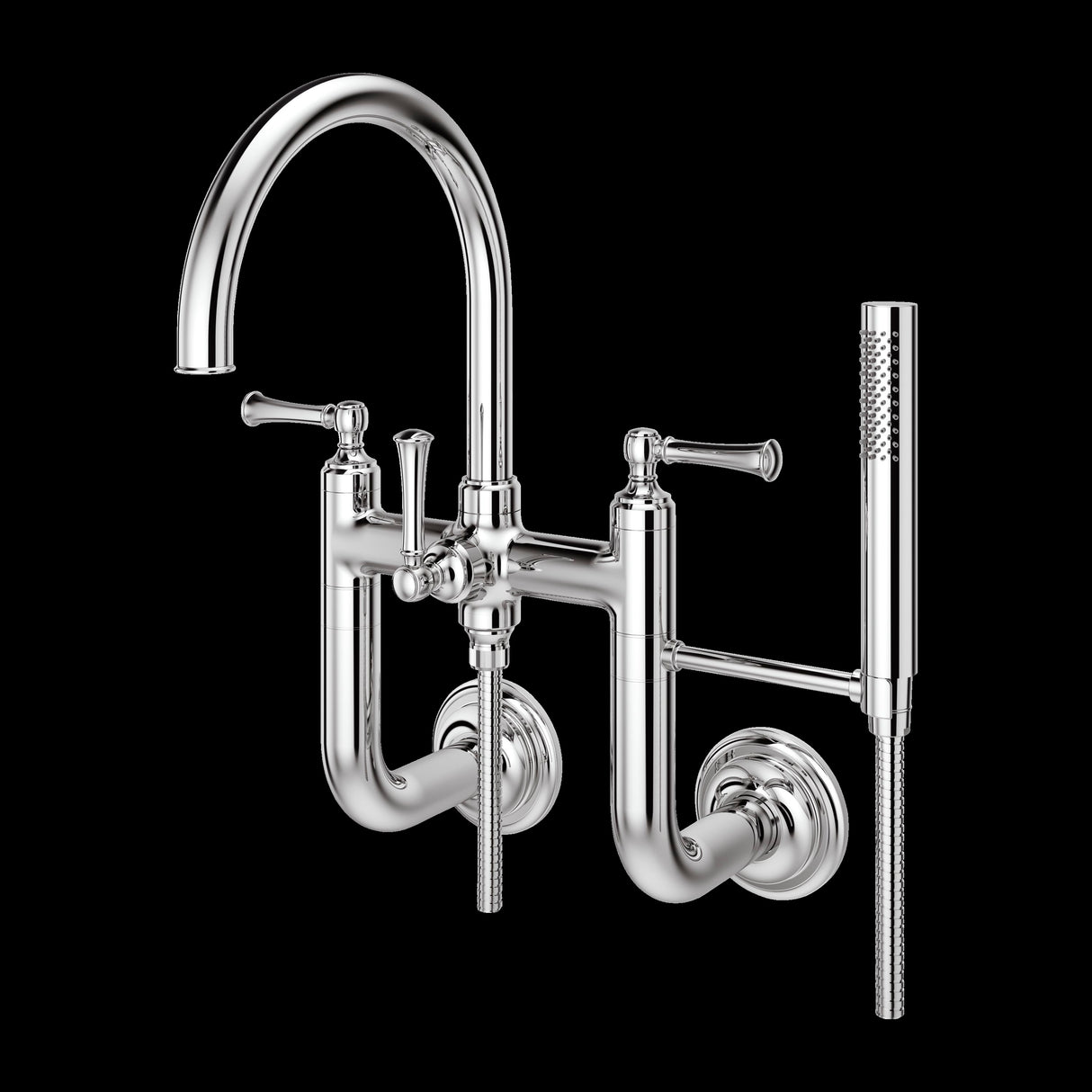 Tisbury Wall Mount 2-Handle Tub Filler with Hand Shower in Polished Chrome