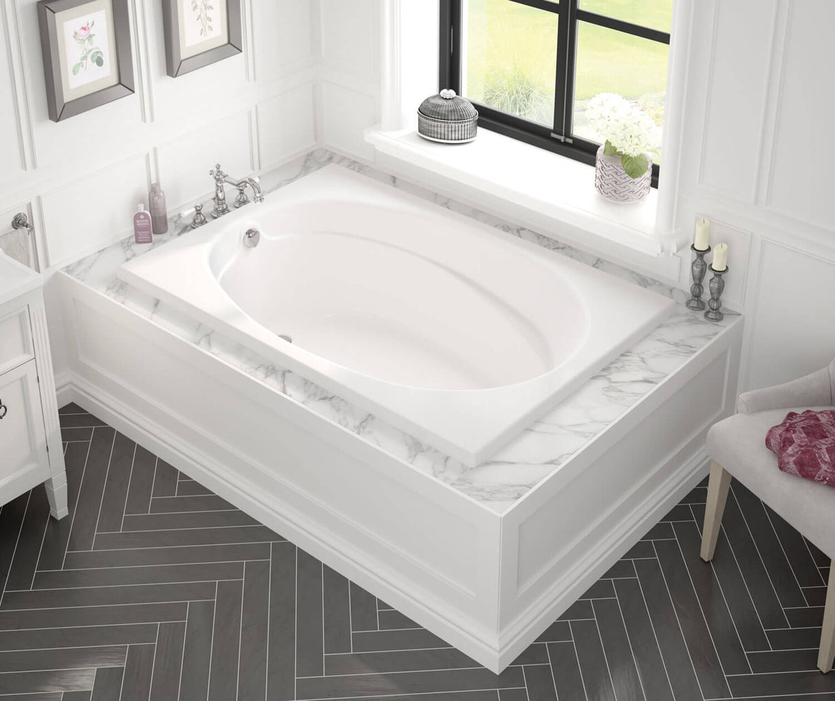 MAAX 100027-103-001-100 Temple 60 x 41 Acrylic Alcove End Drain Aeroeffect Bathtub in White