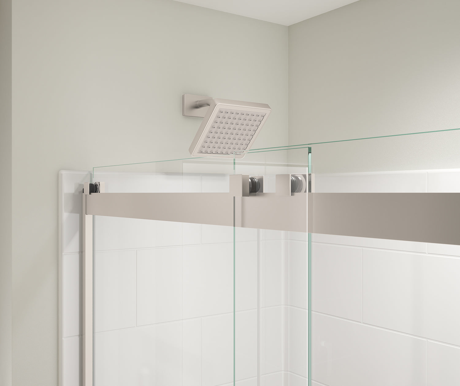 MAAX 135694-900-305-000 Revelation Square 56-59 x 70 ½-73 in. 8mm Bypass Shower Door for Alcove Installation with Clear glass in Brushed Nickel