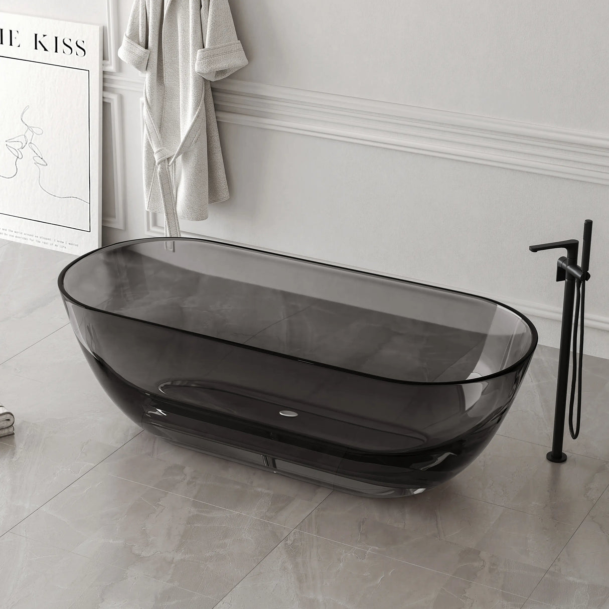 New England Home Goods Daytona 69" Freestanding Tub in Sepia - Stone Resin Solid Surface