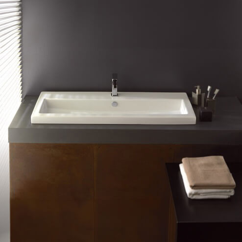 Rectangular White Ceramic Drop In or Wall Mounted Bathroom Sink