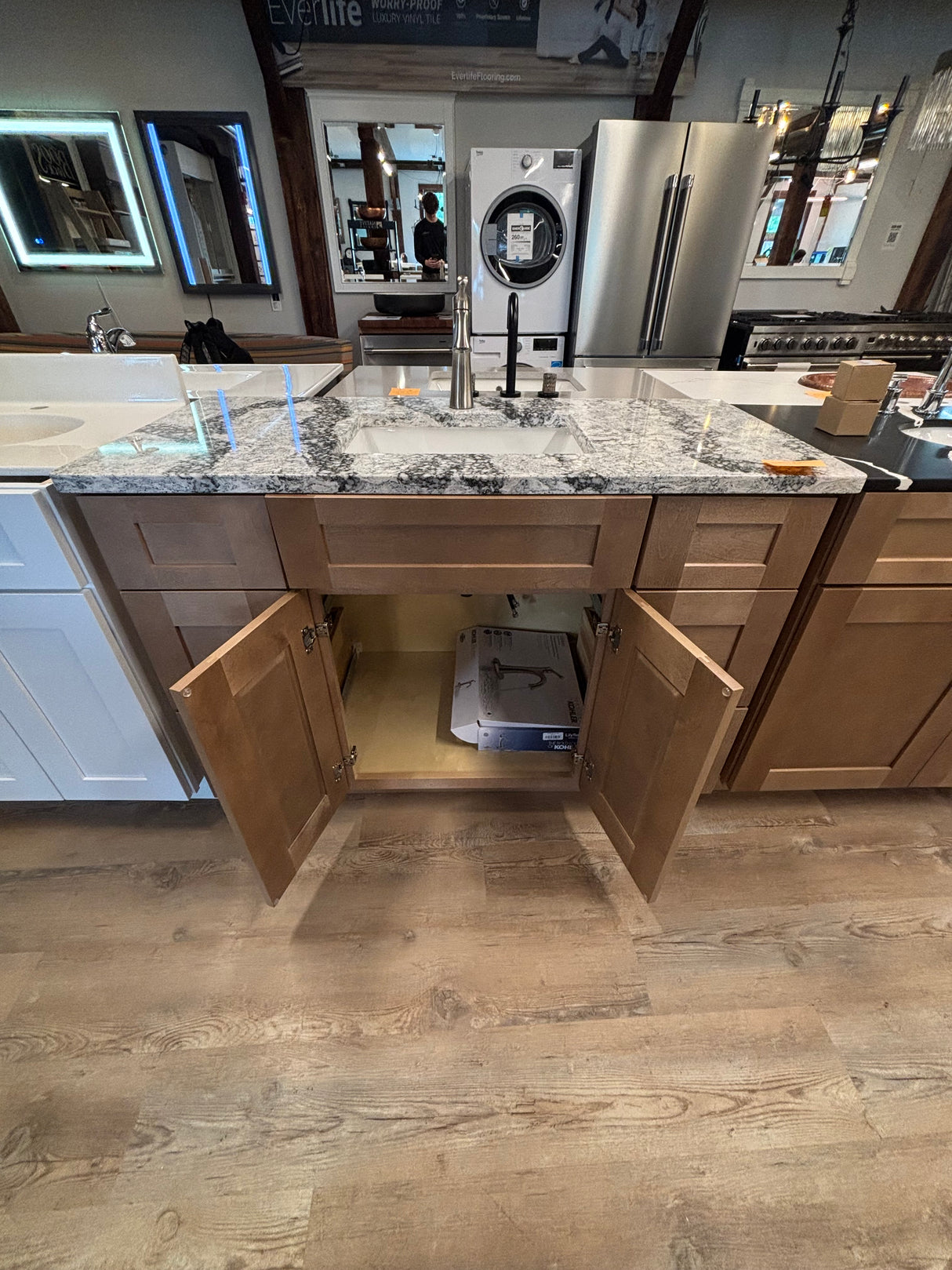 49" Cab-Tec Caramel Shaker Bathroom Vanity w/ Seagrove Quartz Cambria Top and Kohler Faucet