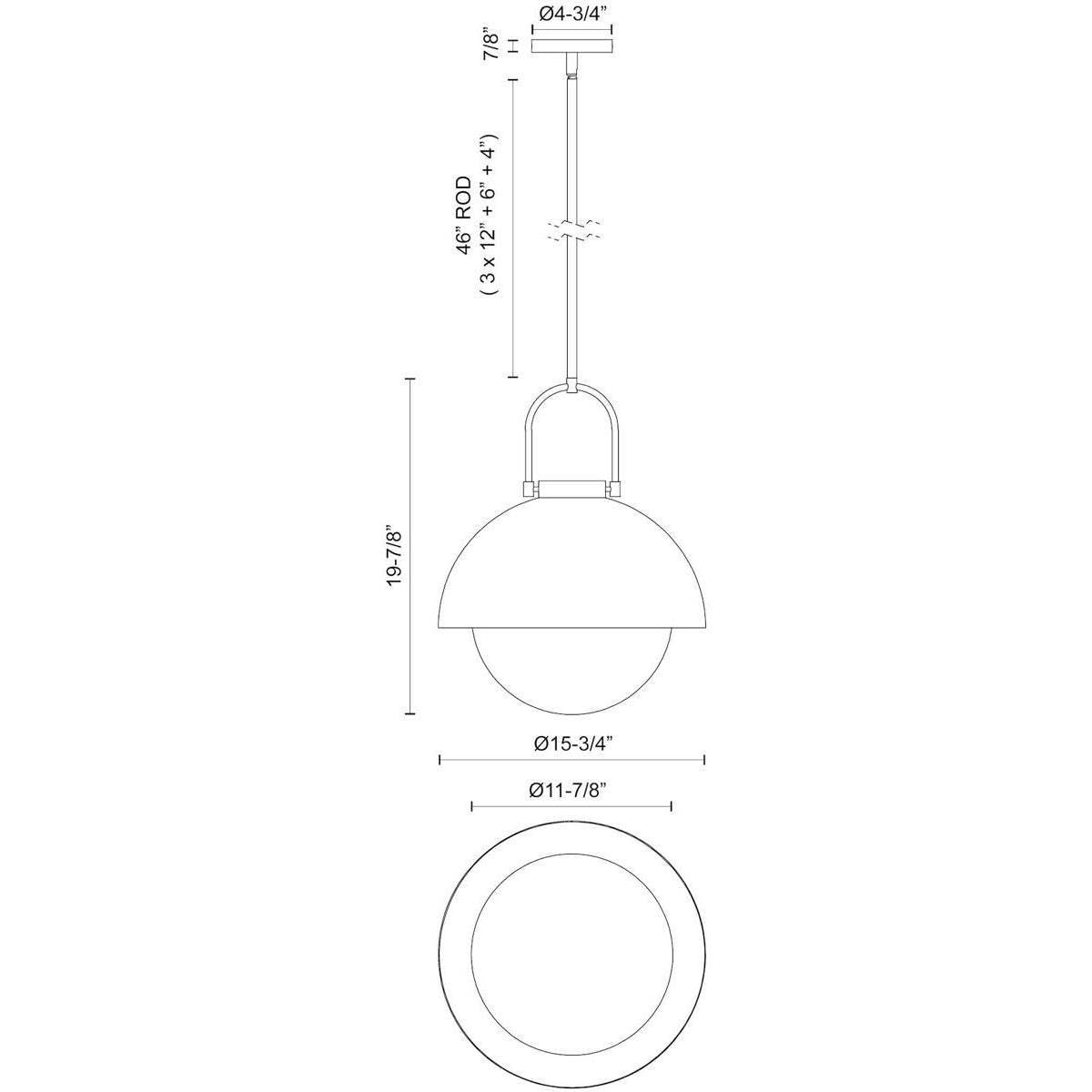 Alora PD507216MBOP HARPER 16" PD MATTE BLACK OPAL GLASS ROD 46 1X60W E26