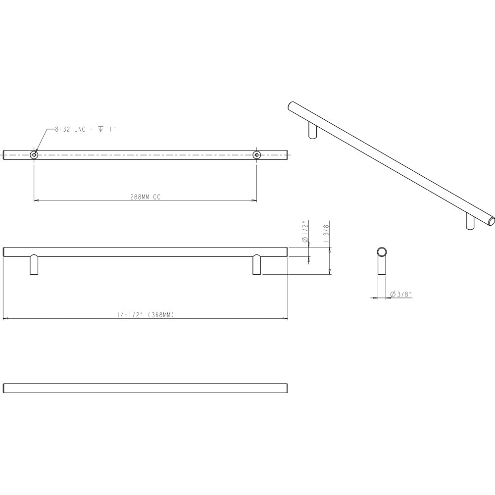 Elements 368DBB 288 mm Center-to-Center Dark Brushed Bronze Naples Cabinet Bar Pull