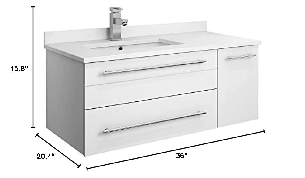 Fresca FCB6136ES-UNS-R-CWH-U Fresca Lucera 36" Espresso Wall Hung Modern Bathroom Cabinet w/ Top & Undermount Sink - Right Version
