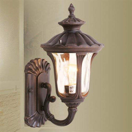 Livex Lighting 7650-58 Oxford 1 Light Imperial Bronze Cast Aluminum Wall Lantern with Light Amber Water Glass