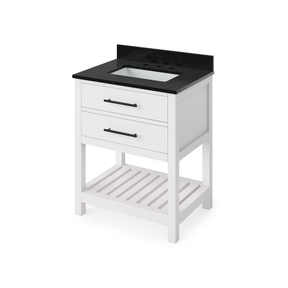 Jeffrey Alexander VKITWAV30WHBGR 30" White Wavecrest Vanity, Black Granite Vanity Top, undermount rectangle bowl
