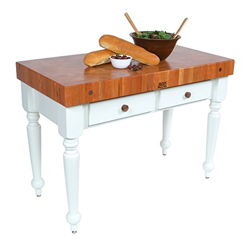 John Boos CHY-CUCR05-SHF-BS Cherry Rustica - 4" End-Grain Butcher Block. 48"W x 24"D, with Shelf. Basil Green Base.