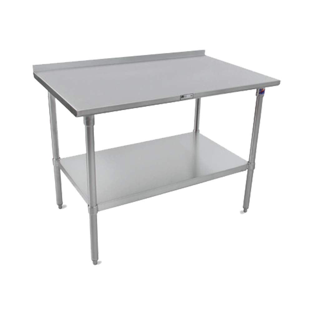 John Boos ST6R1.5-24120GSK 16/300 Stainless Top Work Table 120"W x 24"D with 1-1/2" Rear Turn Up & Galvanized Undershelf