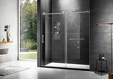 Frameless Sliding Shower Door, 76-in. x 60-in. Glass Shower Door, Shower Glass Door with Clear Tempered Glass in Chrome Finish