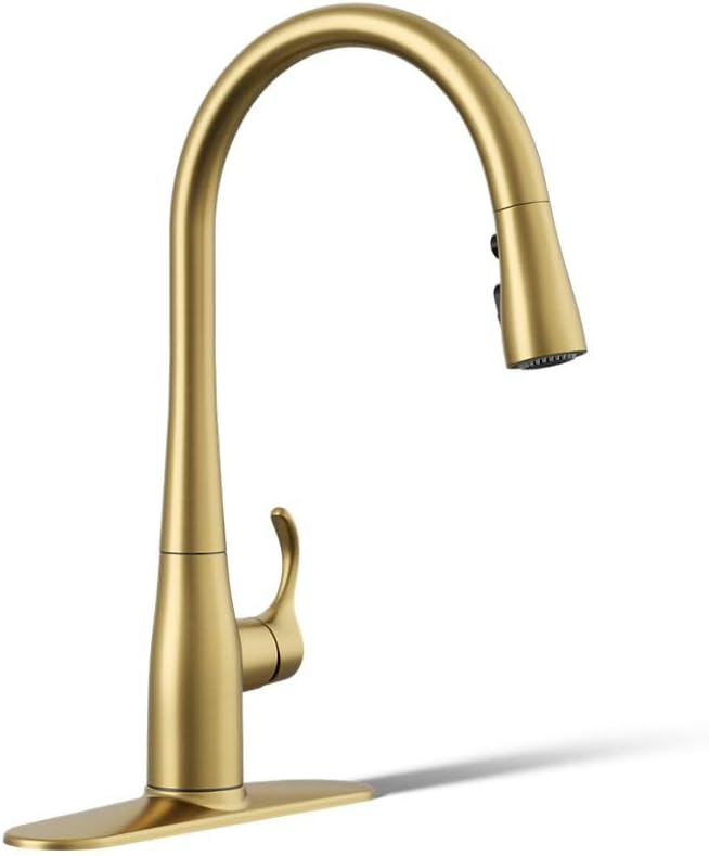 Kohler 596-2MB Simplice Pull Down Kitchen Faucet, 3-Spray Faucet, Kitchen Sink Faucet with Pull Down Sprayer, Vibrant Brushed Moderne Brass