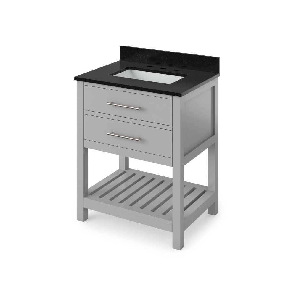 Jeffrey Alexander VKITWAV30GRBGR 30" Grey Wavecrest Vanity, Black Granite Vanity Top, undermount rectangle bowl