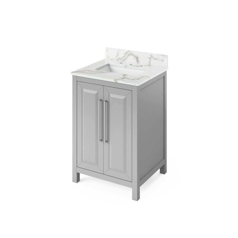 Jeffrey Alexander VKITCAD24GRCQR 24" Grey Cade Vanity, Calacatta Vienna Quartz Vanity Top, undermount rectangle bowl