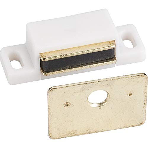 Hardware Resources 50633 15 lb. White Single Magnetic Catch with Polished Brass Strike and Screws