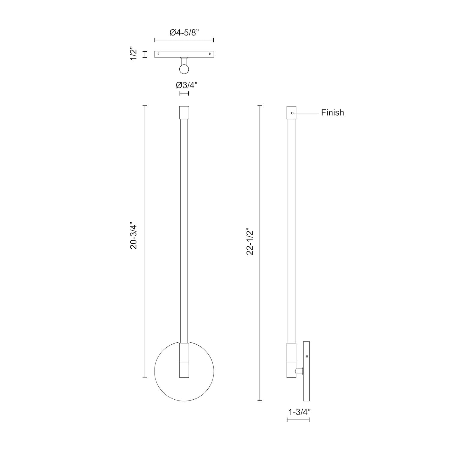 Kuzco WS74122-BG MOTIF 22" WALL SCONCE VINTAGE BRASS 7W 120VAC WITH LED DRIVER 2700K 90CRI