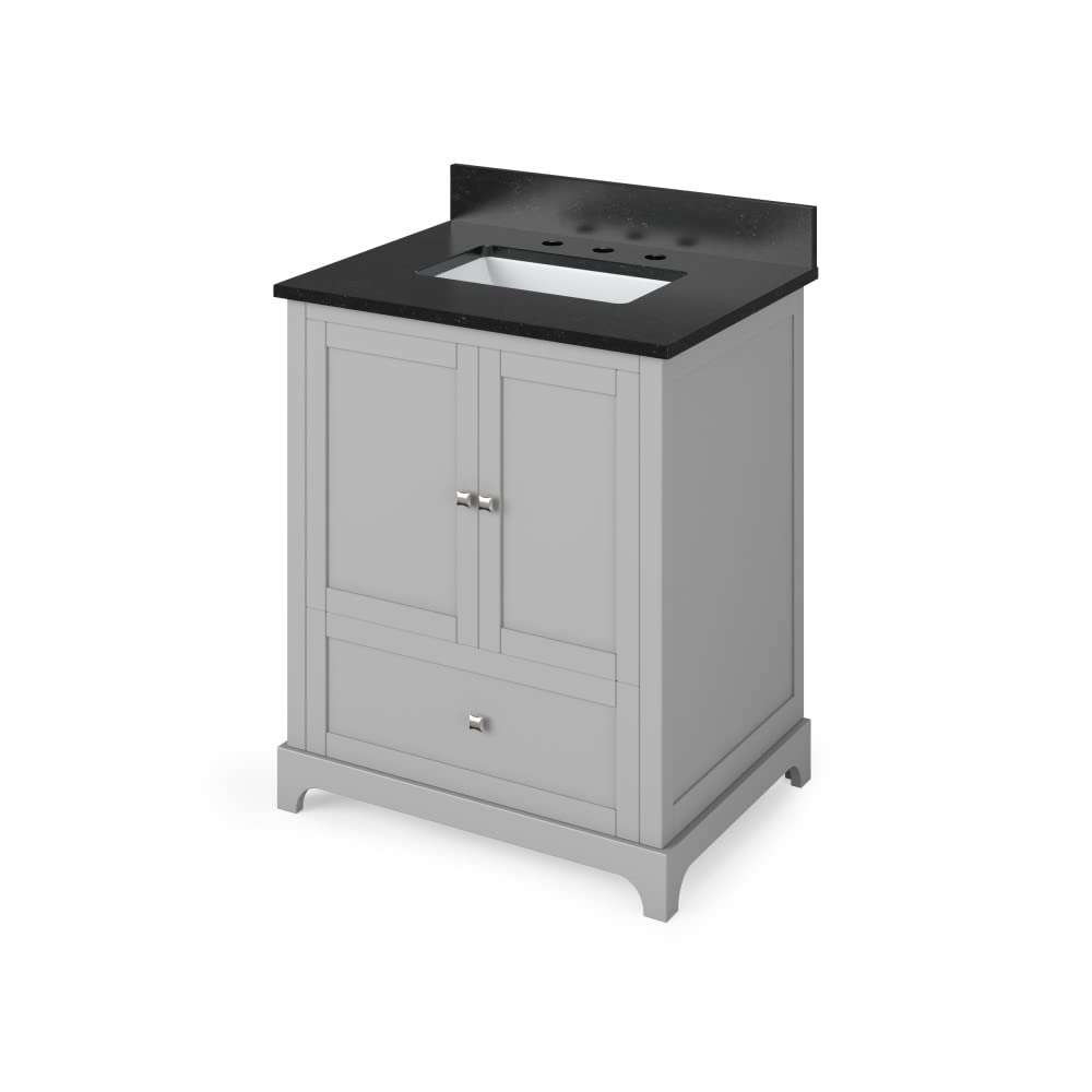 Jeffrey Alexander VKITADD30GRBGR 30" Grey Addington Vanity, Black Granite Vanity Top, undermount rectangle bowl
