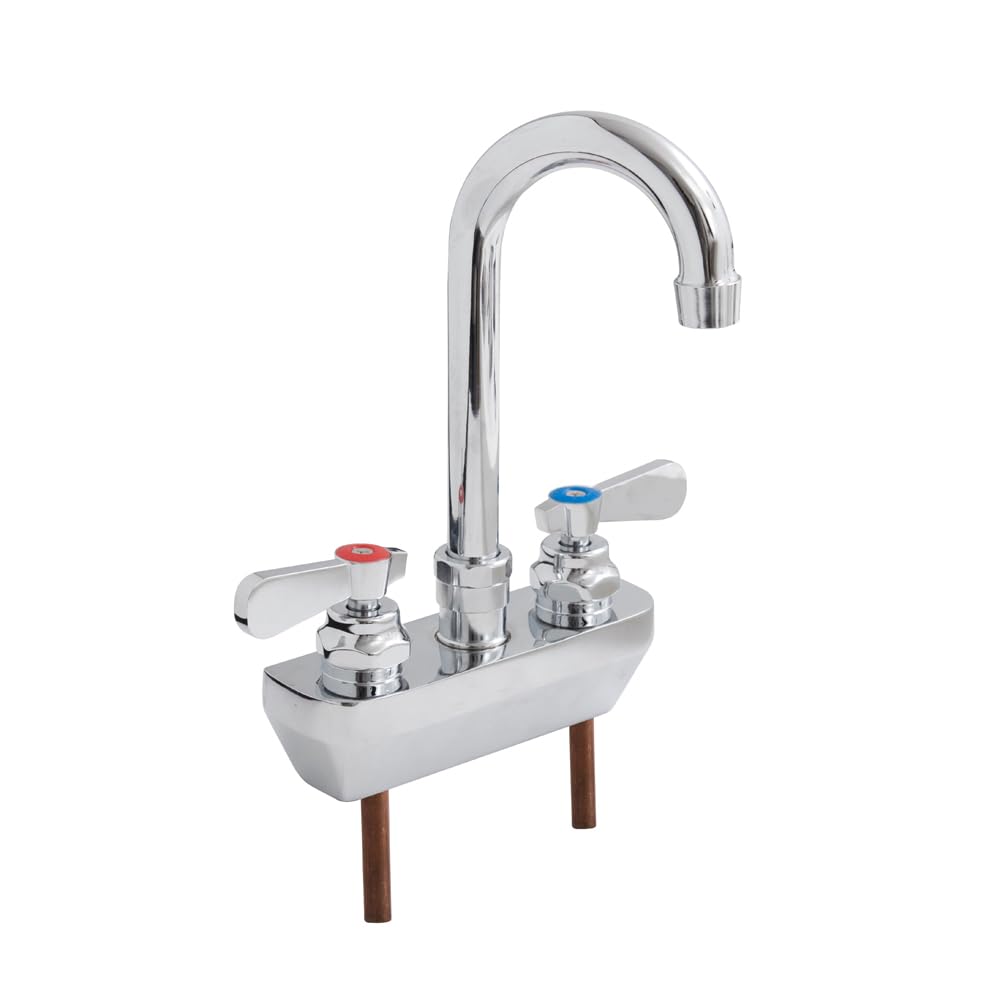 John Boos PBF-4SM2-3GLF Heavy Duty Shallow Splash Mount Faucet with 3-1/2" Gooseneck Spout & 4" Centers