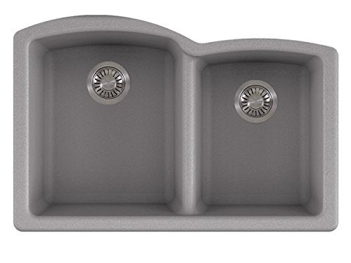 FRANKE ELG160SHG Ellipse 33.0-in. x 21.7-in. Stone Grey Granite Undermount Double Bowl Kitchen Sink - ELG160STO In Stone Grey