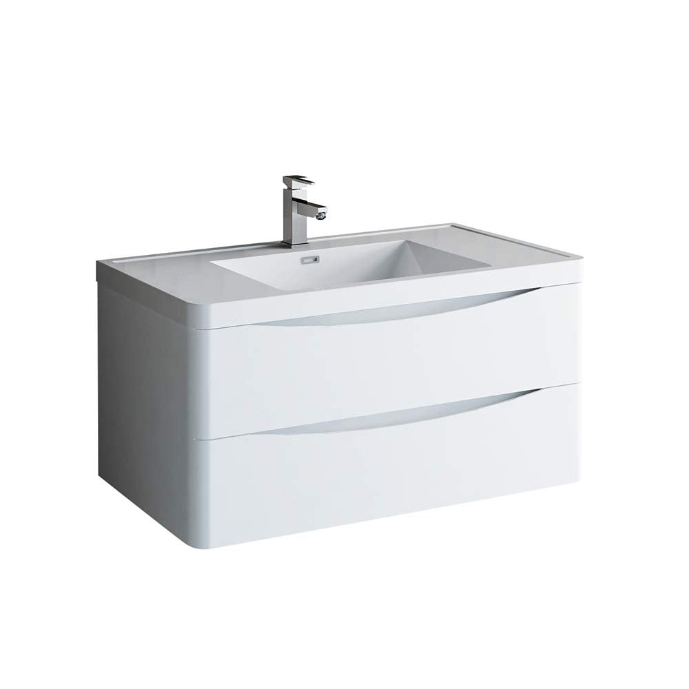Fresca FCB9040WH-I Fresca Tuscany 40" Glossy White Wall Hung Modern Bathroom Cabinet w/ Integrated Sink