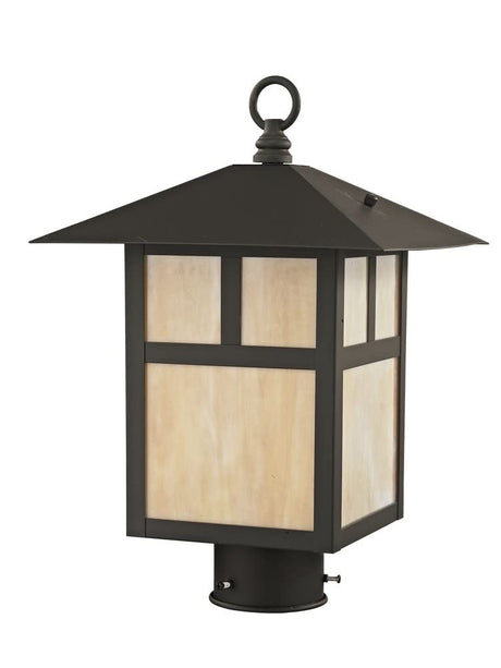 Livex Lighting 2134-07 Montclair Mission 1 Light Outdoor Bronze Finish Solid Brass Post Head with Iridescent Tiffany Glass