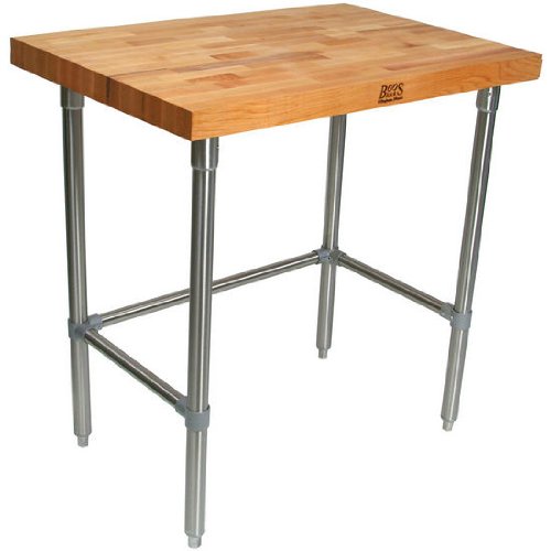 John Boos TNB02 Maple Top Work Table with Stainless Steel Base and Bracing, 48" Long x 24" Wide 2-1/4" Thick