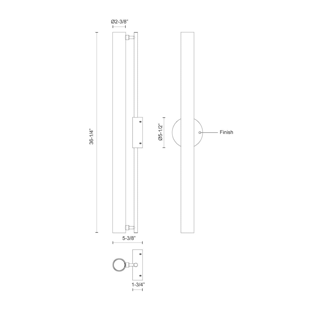 Kuzco WS70136-BK GRAMERCY 36" WALL SCONCE BLACK 27W 120VAC WITH LED DRIVER 3000K 90CRI