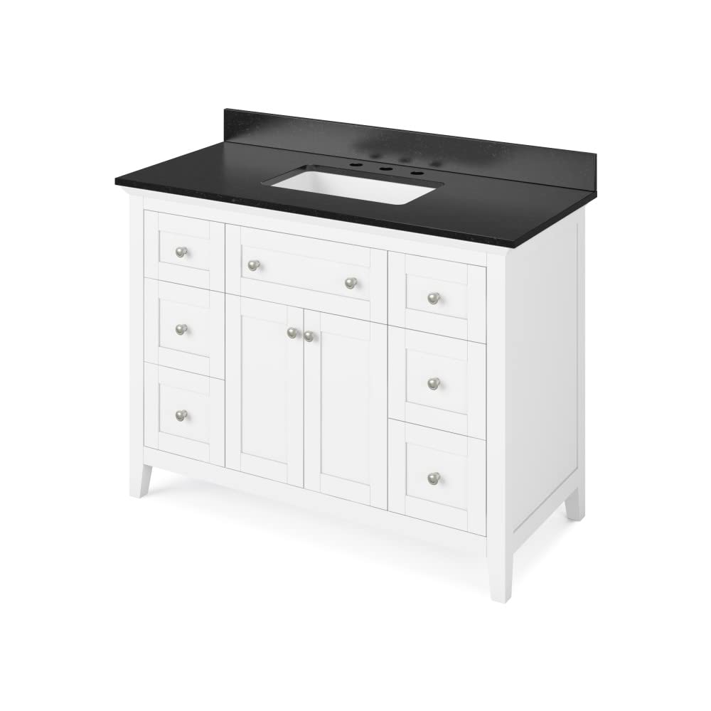 Jeffrey Alexander VKITCHA48WHBGR 48" White Chatham Vanity, Black Granite Vanity Top, undermount rectangle bowl