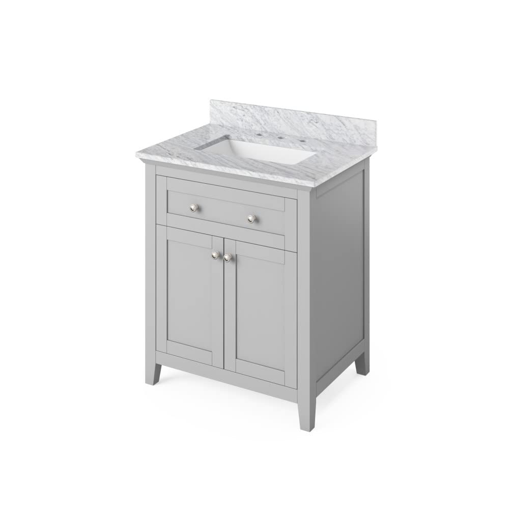 Jeffrey Alexander VKITCHA30GRWCR 30" Grey Chatham Vanity, White Carrara Marble Vanity Top, undermount rectangle bowl