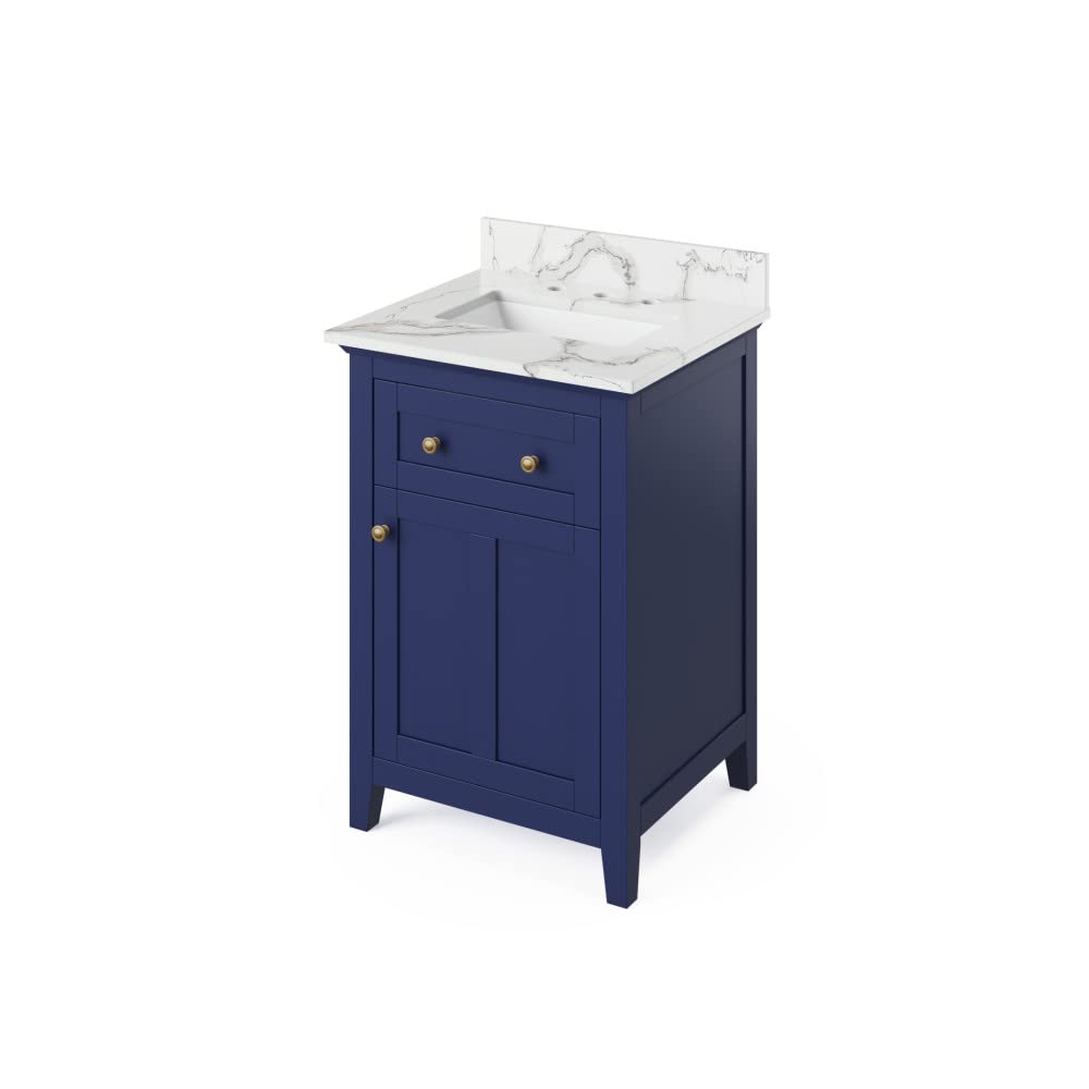 Jeffrey Alexander VKITCHA24BLCQR 24" Hale Blue Chatham Vanity, Calacatta Vienna Quartz Vanity Top, undermount rectangle bowl