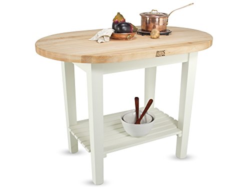 John Boos C-ELIP6030175-S-BN C-Elip Country-Style Elliptical Butcher Block Table - 60" W, 30" D, One Shelf, Barn Red Base