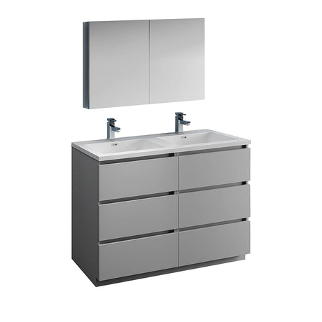 Fresca FVN93-2424GR-D Fresca Lazzaro 48" Gray Free Standing Double Sink Modern Bathroom Vanity w/ Medicine Cabinet