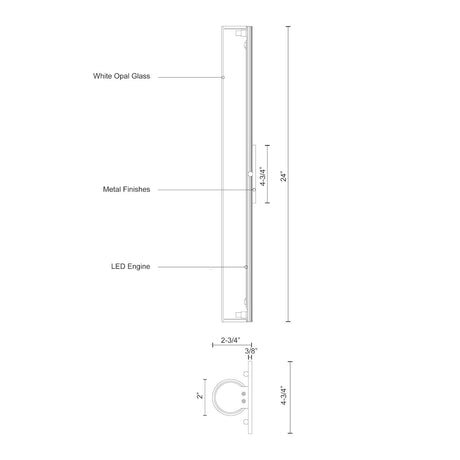 Kuzco WS8324-CH BUTE 24" WS Chrome 120V ELV LED 3000K 90CRI 31W