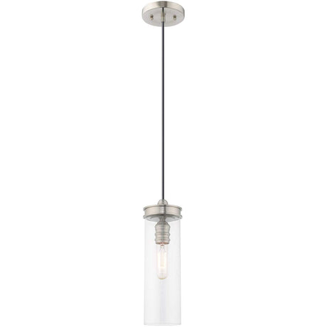 Livex Lighting 41236-91 Art Glass - 15" One Light Mini Pendant, Brushed Nickel Finish with Clear Glass
