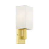 Livex Lighting 51101-12 Meridian Collection ADA 1-Light Wall Sconce Light with Off-White Hardback Fabric Shade, Satin Brass