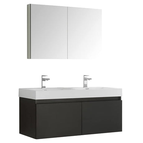 Fresca FVN8012WH Fresca Mezzo 48" White Wall Hung Double Sink Modern Bathroom Vanity w/ Medicine Cabinet
