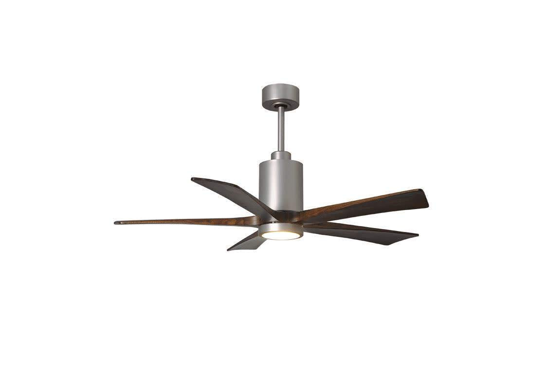 Matthews Fan PA5-BN-WA-52 Patricia-5 five-blade ceiling fan in Brushed Nickel finish with 52” solid walnut tone blades and dimmable LED light kit