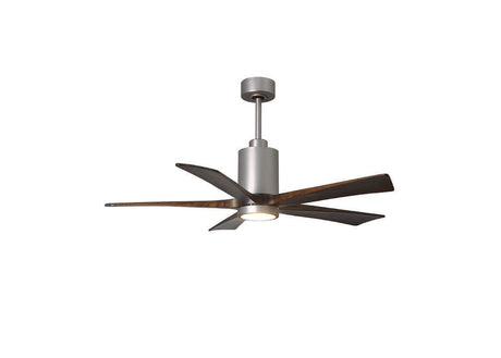 Matthews Fan PA5-BN-WA-52 Patricia-5 five-blade ceiling fan in Brushed Nickel finish with 52” solid walnut tone blades and dimmable LED light kit 