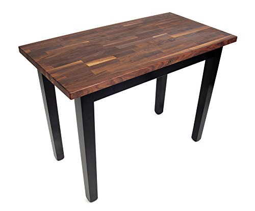 John Boos WAL-C4825-2S-BN Blended-Grain Walnut-Top Country Work Table - 48"L x 25"W 35"H, Two Shelves, Barn Red Base